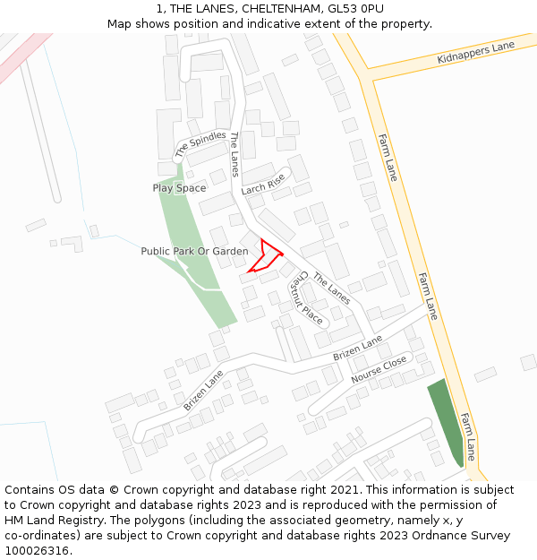 1, THE LANES, CHELTENHAM, GL53 0PU: Location map and indicative extent of plot