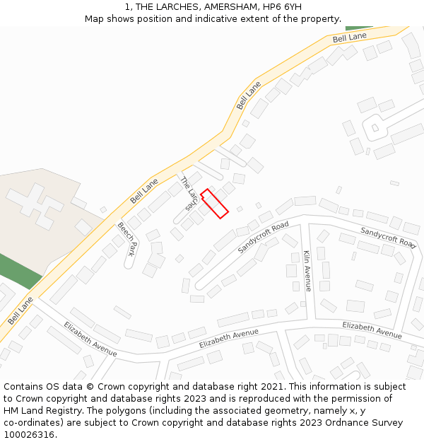 1, THE LARCHES, AMERSHAM, HP6 6YH: Location map and indicative extent of plot