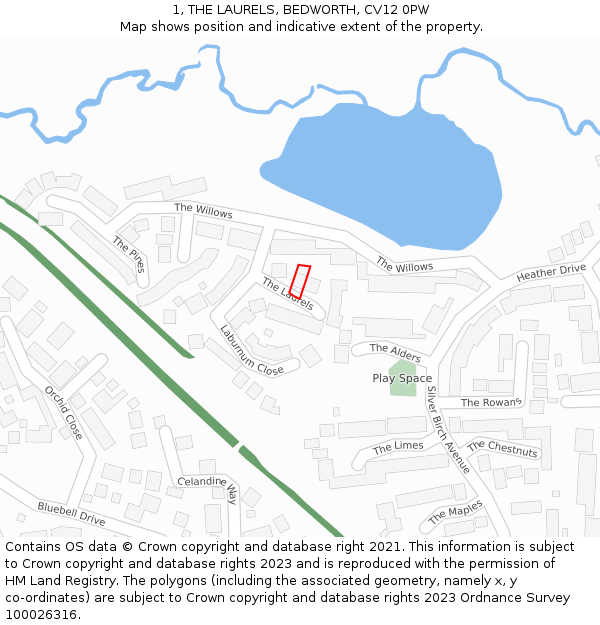 1, THE LAURELS, BEDWORTH, CV12 0PW: Location map and indicative extent of plot