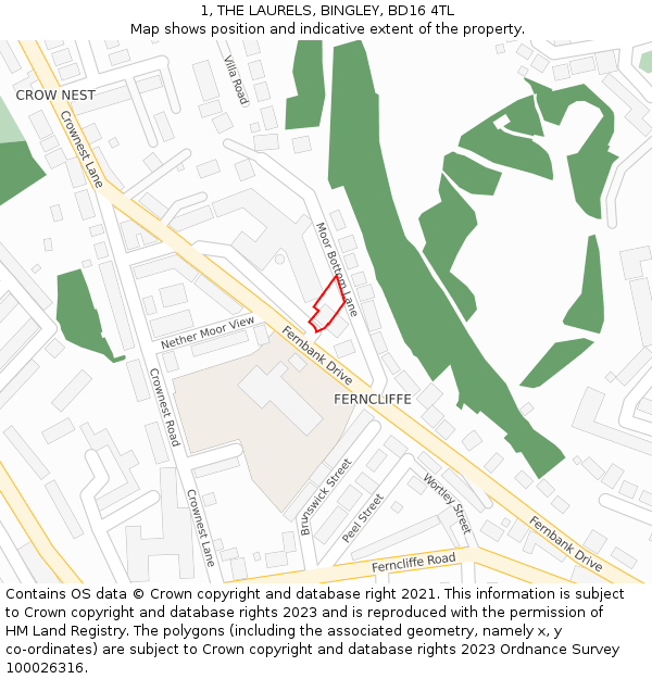 1, THE LAURELS, BINGLEY, BD16 4TL: Location map and indicative extent of plot
