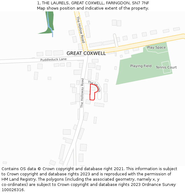 1, THE LAURELS, GREAT COXWELL, FARINGDON, SN7 7NF: Location map and indicative extent of plot