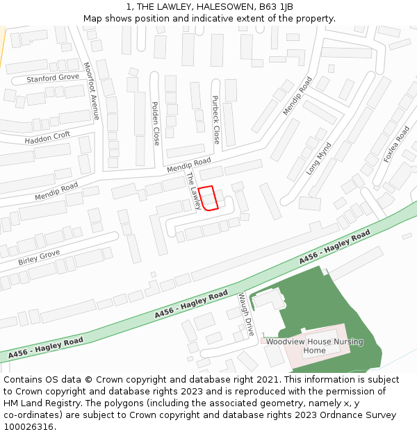1, THE LAWLEY, HALESOWEN, B63 1JB: Location map and indicative extent of plot