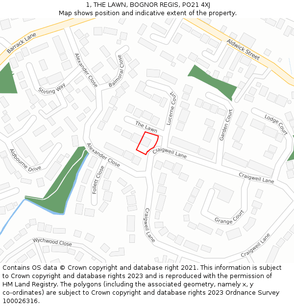 1, THE LAWN, BOGNOR REGIS, PO21 4XJ: Location map and indicative extent of plot