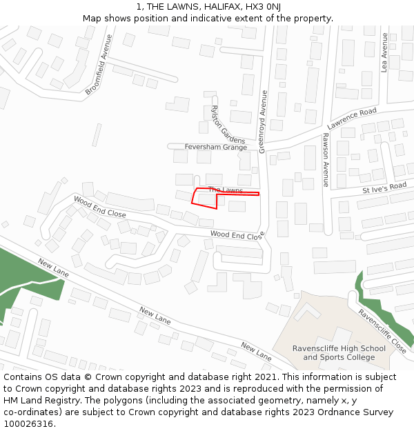 1, THE LAWNS, HALIFAX, HX3 0NJ: Location map and indicative extent of plot