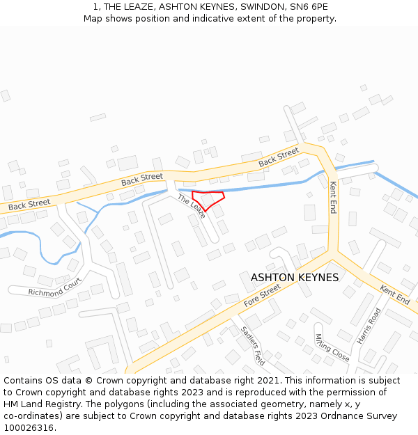 1, THE LEAZE, ASHTON KEYNES, SWINDON, SN6 6PE: Location map and indicative extent of plot