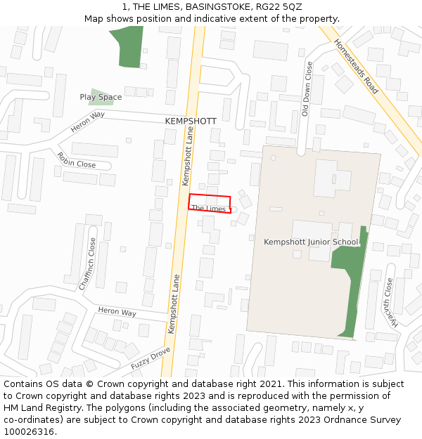 1, THE LIMES, BASINGSTOKE, RG22 5QZ: Location map and indicative extent of plot