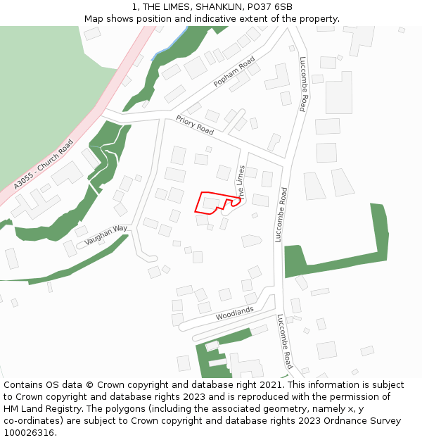 1, THE LIMES, SHANKLIN, PO37 6SB: Location map and indicative extent of plot