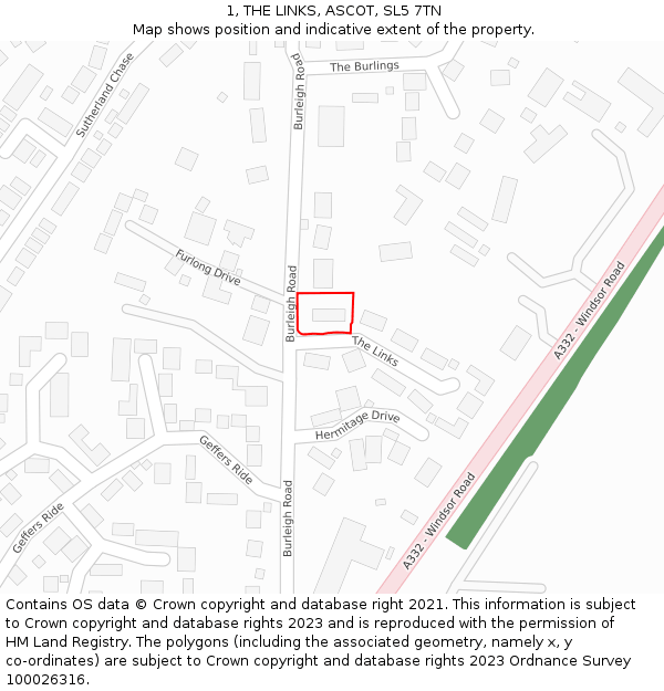 1, THE LINKS, ASCOT, SL5 7TN: Location map and indicative extent of plot