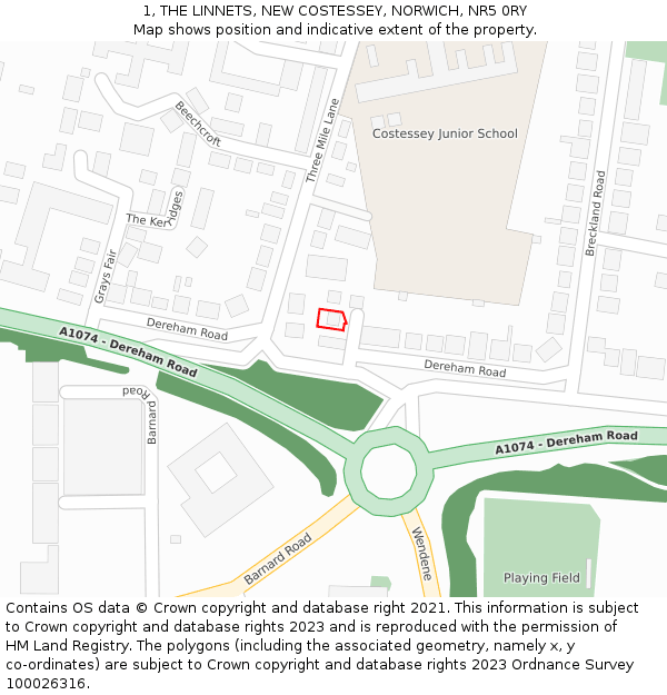 1, THE LINNETS, NEW COSTESSEY, NORWICH, NR5 0RY: Location map and indicative extent of plot