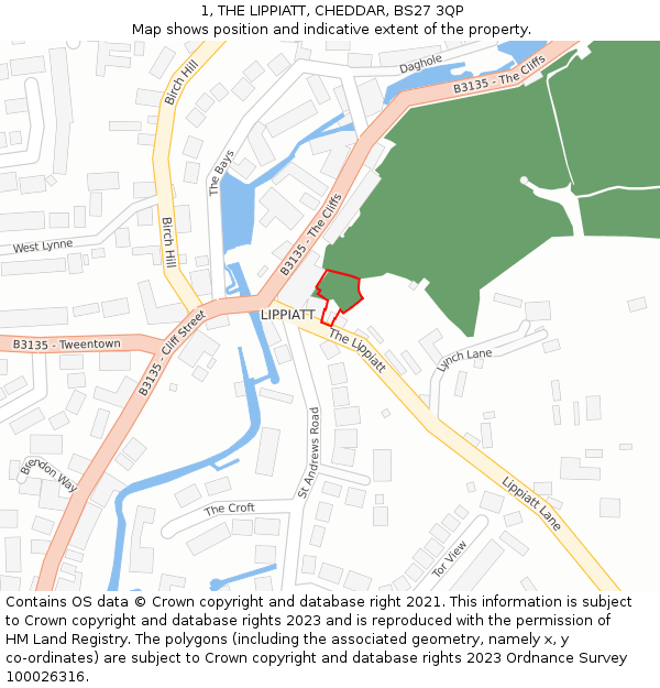 1, THE LIPPIATT, CHEDDAR, BS27 3QP: Location map and indicative extent of plot