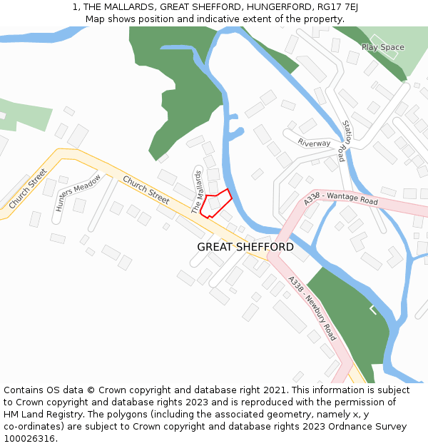 1, THE MALLARDS, GREAT SHEFFORD, HUNGERFORD, RG17 7EJ: Location map and indicative extent of plot