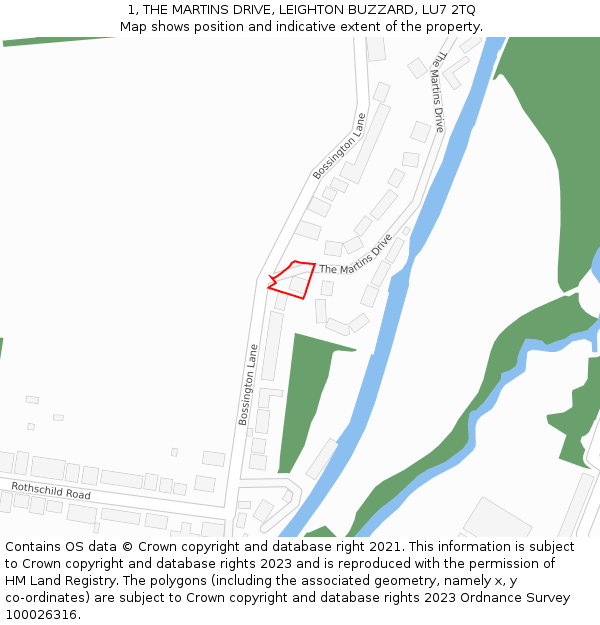 1, THE MARTINS DRIVE, LEIGHTON BUZZARD, LU7 2TQ: Location map and indicative extent of plot