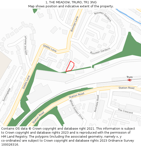 1, THE MEADOW, TRURO, TR1 3NG: Location map and indicative extent of plot