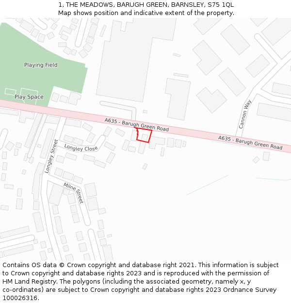 1, THE MEADOWS, BARUGH GREEN, BARNSLEY, S75 1QL: Location map and indicative extent of plot