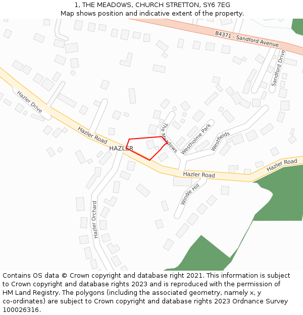 1, THE MEADOWS, CHURCH STRETTON, SY6 7EG: Location map and indicative extent of plot