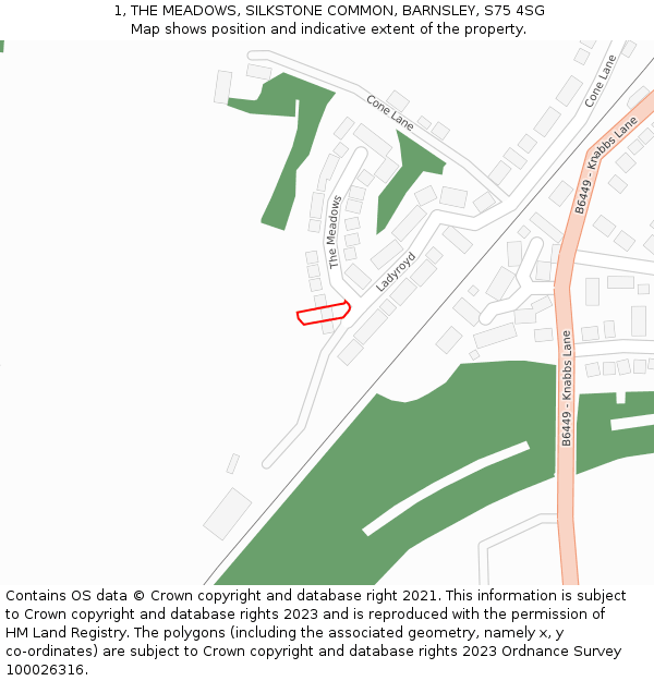 1, THE MEADOWS, SILKSTONE COMMON, BARNSLEY, S75 4SG: Location map and indicative extent of plot