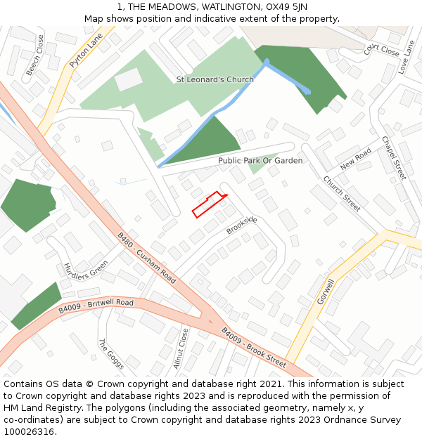 1, THE MEADOWS, WATLINGTON, OX49 5JN: Location map and indicative extent of plot