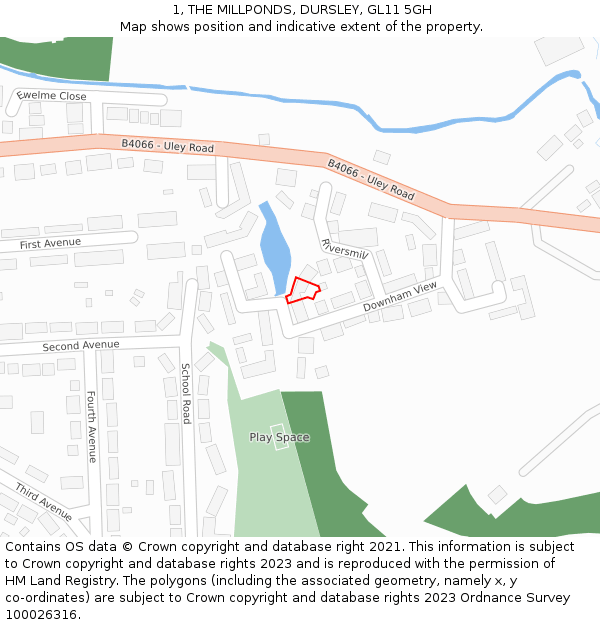 1, THE MILLPONDS, DURSLEY, GL11 5GH: Location map and indicative extent of plot