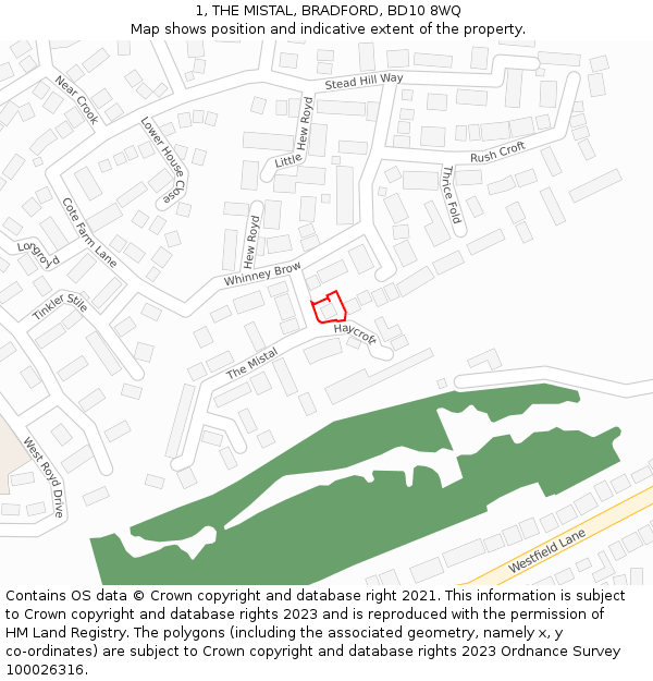 1, THE MISTAL, BRADFORD, BD10 8WQ: Location map and indicative extent of plot