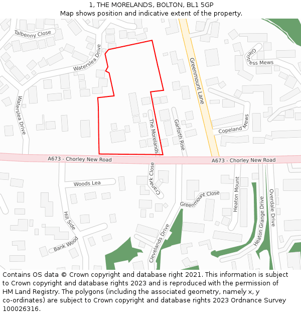 1, THE MORELANDS, BOLTON, BL1 5GP: Location map and indicative extent of plot