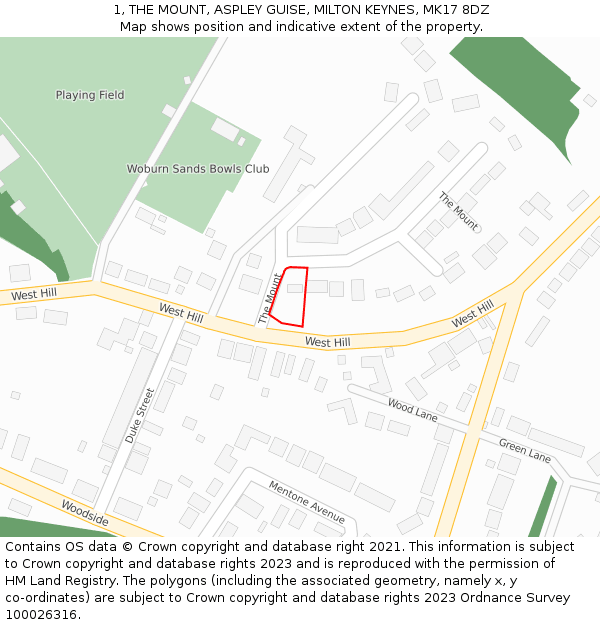 1, THE MOUNT, ASPLEY GUISE, MILTON KEYNES, MK17 8DZ: Location map and indicative extent of plot