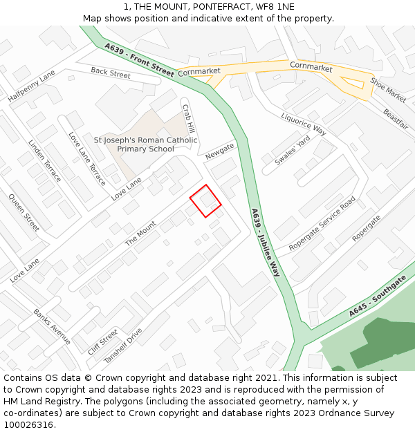 1, THE MOUNT, PONTEFRACT, WF8 1NE: Location map and indicative extent of plot