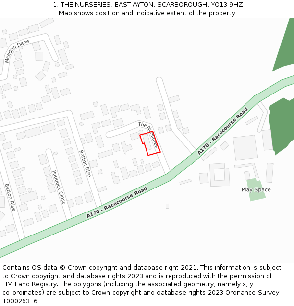 1, THE NURSERIES, EAST AYTON, SCARBOROUGH, YO13 9HZ: Location map and indicative extent of plot