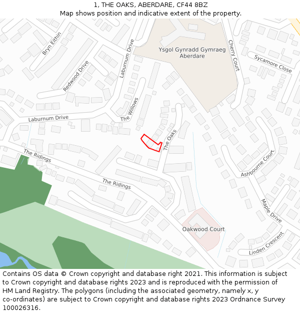 1, THE OAKS, ABERDARE, CF44 8BZ: Location map and indicative extent of plot