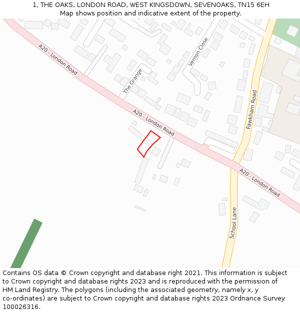 1, THE OAKS, LONDON ROAD, WEST KINGSDOWN, SEVENOAKS, TN15 6EH: Location map and indicative extent of plot