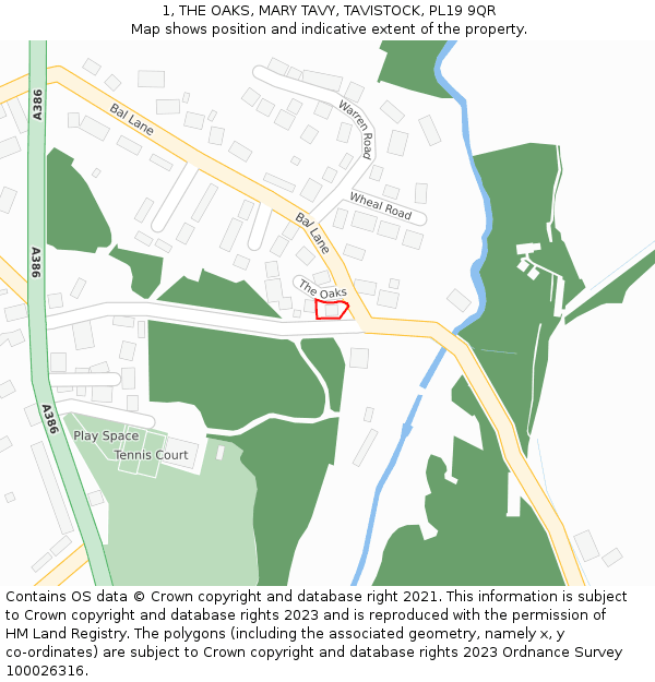1, THE OAKS, MARY TAVY, TAVISTOCK, PL19 9QR: Location map and indicative extent of plot