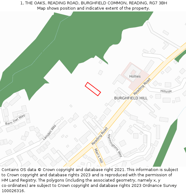 1, THE OAKS, READING ROAD, BURGHFIELD COMMON, READING, RG7 3BH: Location map and indicative extent of plot