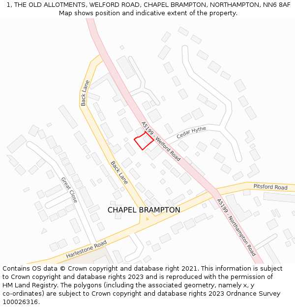 1, THE OLD ALLOTMENTS, WELFORD ROAD, CHAPEL BRAMPTON, NORTHAMPTON, NN6 8AF: Location map and indicative extent of plot