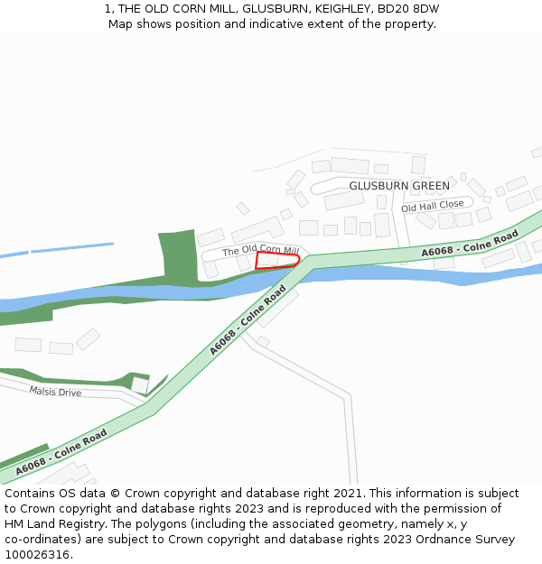 1, THE OLD CORN MILL, GLUSBURN, KEIGHLEY, BD20 8DW: Location map and indicative extent of plot