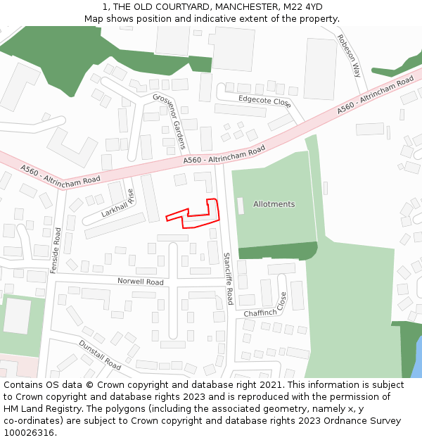 1, THE OLD COURTYARD, MANCHESTER, M22 4YD: Location map and indicative extent of plot