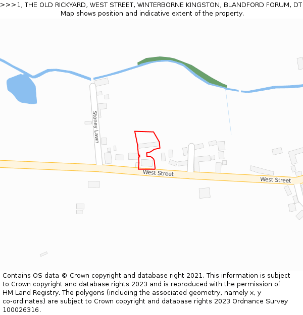 1, THE OLD RICKYARD, WEST STREET, WINTERBORNE KINGSTON, BLANDFORD FORUM, DT11 9FD: Location map and indicative extent of plot