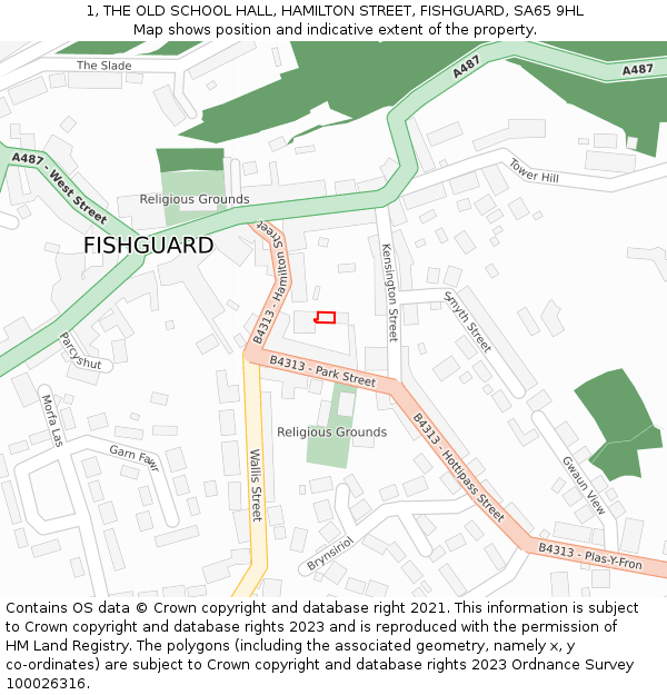 1, THE OLD SCHOOL HALL, HAMILTON STREET, FISHGUARD, SA65 9HL: Location map and indicative extent of plot