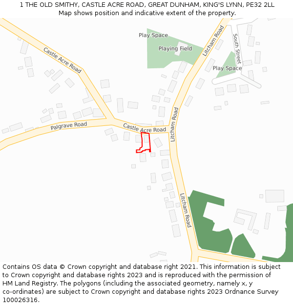 1 THE OLD SMITHY, CASTLE ACRE ROAD, GREAT DUNHAM, KING'S LYNN, PE32 2LL: Location map and indicative extent of plot