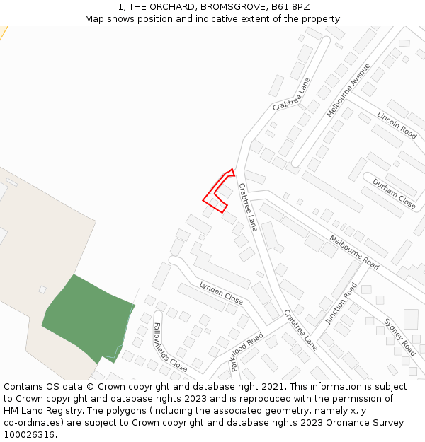 1, THE ORCHARD, BROMSGROVE, B61 8PZ: Location map and indicative extent of plot