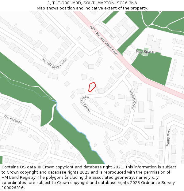 1, THE ORCHARD, SOUTHAMPTON, SO16 3NA: Location map and indicative extent of plot