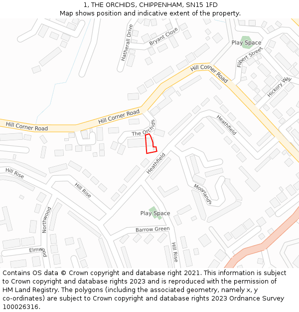 1, THE ORCHIDS, CHIPPENHAM, SN15 1FD: Location map and indicative extent of plot