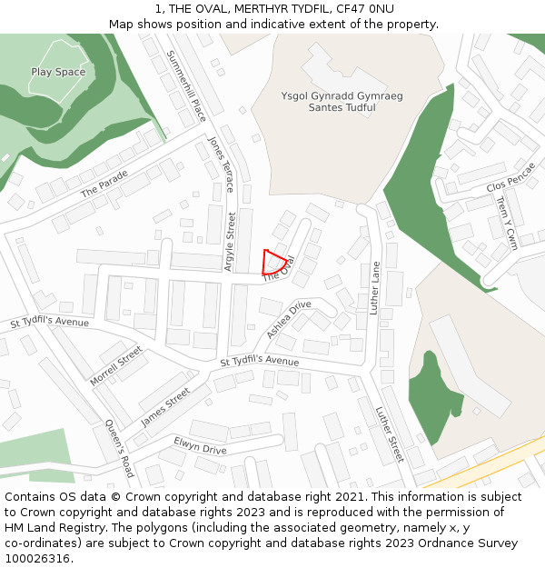 1, THE OVAL, MERTHYR TYDFIL, CF47 0NU: Location map and indicative extent of plot