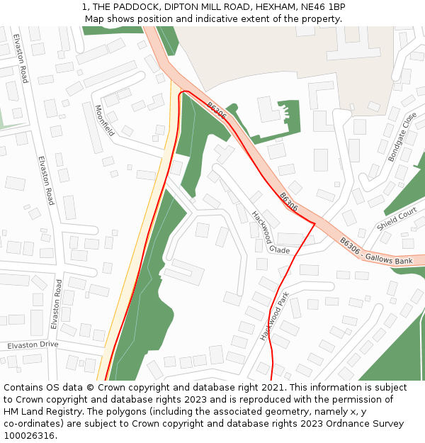 1, THE PADDOCK, DIPTON MILL ROAD, HEXHAM, NE46 1BP: Location map and indicative extent of plot