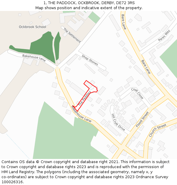 1, THE PADDOCK, OCKBROOK, DERBY, DE72 3RS: Location map and indicative extent of plot