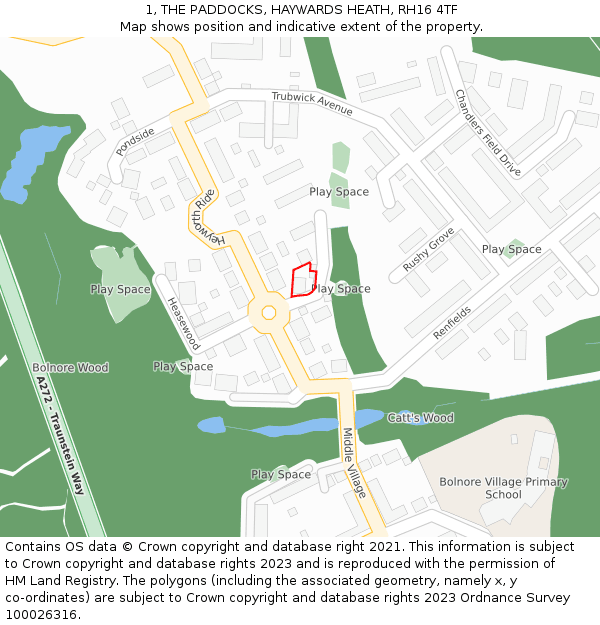 1, THE PADDOCKS, HAYWARDS HEATH, RH16 4TF: Location map and indicative extent of plot