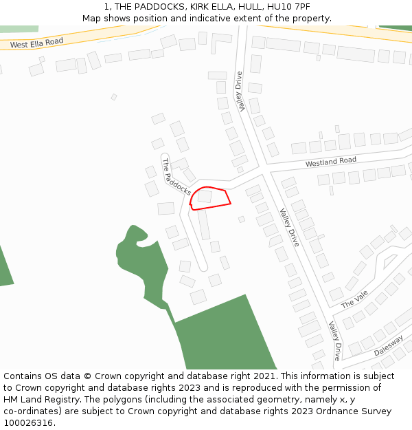 1, THE PADDOCKS, KIRK ELLA, HULL, HU10 7PF: Location map and indicative extent of plot