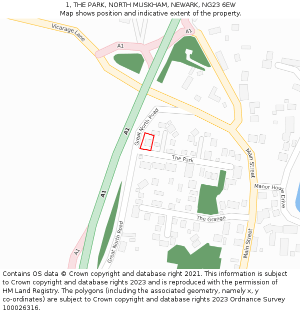 1, THE PARK, NORTH MUSKHAM, NEWARK, NG23 6EW: Location map and indicative extent of plot