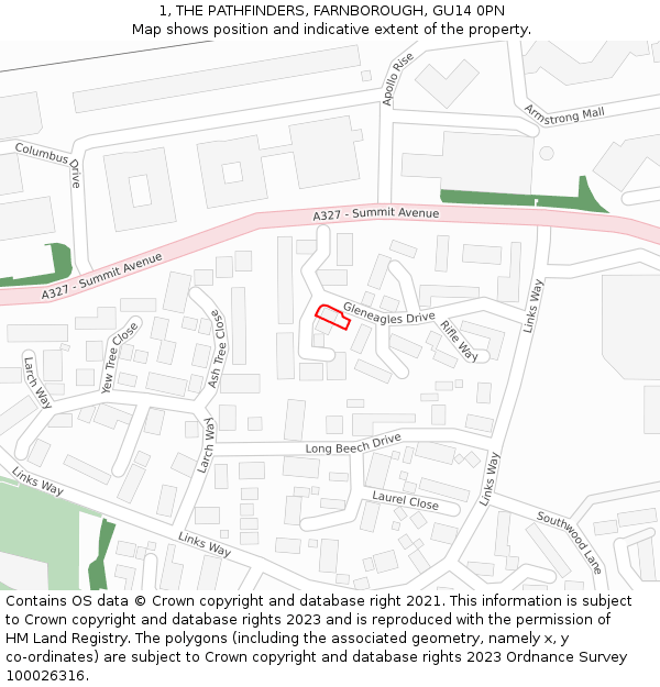 1, THE PATHFINDERS, FARNBOROUGH, GU14 0PN: Location map and indicative extent of plot