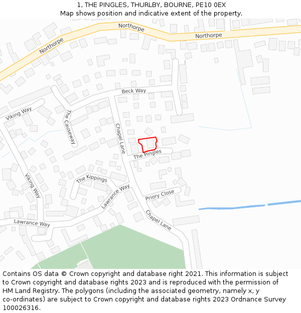 1, THE PINGLES, THURLBY, BOURNE, PE10 0EX: Location map and indicative extent of plot