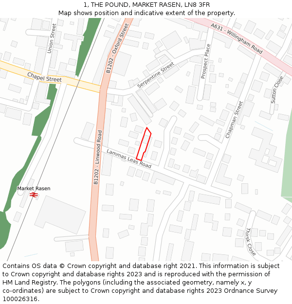 1, THE POUND, MARKET RASEN, LN8 3FR: Location map and indicative extent of plot