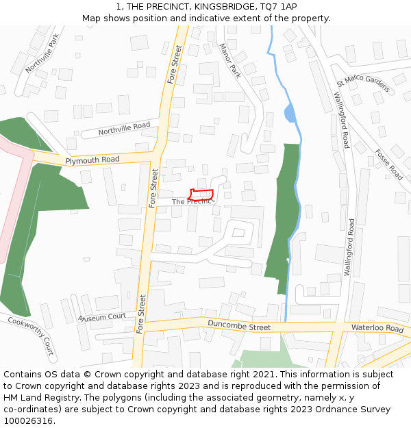 1, THE PRECINCT, KINGSBRIDGE, TQ7 1AP: Location map and indicative extent of plot